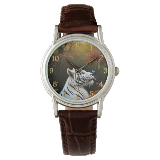 ホワイトタイガーこれらの愛する瞬間、女性の腕時計 腕時計 (正面)