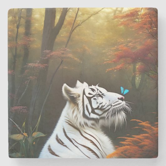 ホワイトタイガーこれらの愛する瞬間、石コースター ストーンコースター (正面)
