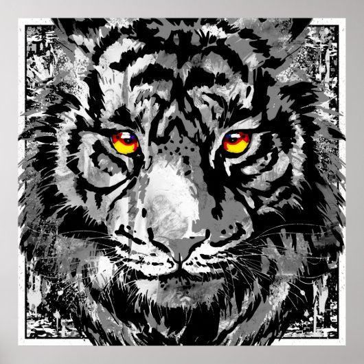 ホワイトタイガーのポスターカラフル- Tiger Head Artプリント ポスター (正面)