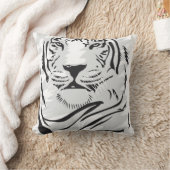 ホワイトタイガーイラストレーション枕 クッション (ブランケット)