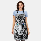 ホワイトタイガーエプロン | 白黒タイガー顔 エプロン (着用した状態)