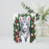 ホワイトタイガーカッブクリスマスポストカード ポストカード (スタンド正面)