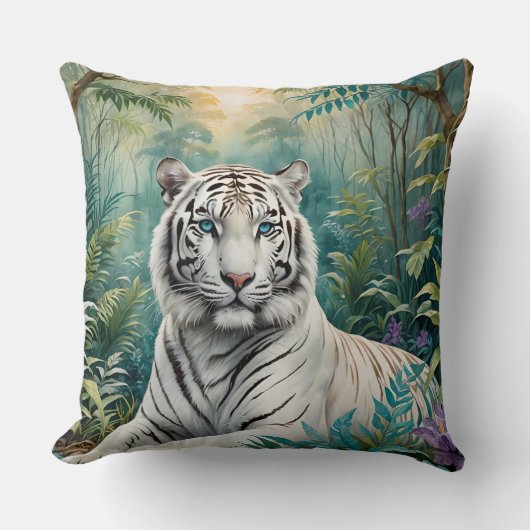 ホワイトタイガージャングルフローラ クッション (正面)