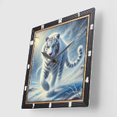 ホワイトタイガースノーシーン時計 スクエア壁時計 (傾斜)