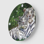 ホワイトタイガースフラクタルウォールクロック ラージ壁時計 (傾斜)