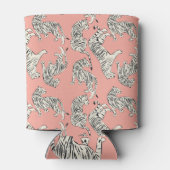 ホワイトタイガース：ピンクのエキゾチックなパターン 缶クーラー (裏面)