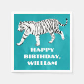 ホワイトタイガーティール（緑がかった色）、ターコイズブルーカスタム スタンダードカクテルナプキン (正面)