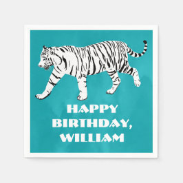 ホワイトタイガーティール（緑がかった色）、ターコイズブルーカスタム スタンダードカクテルナプキン