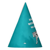 ホワイトタイガーティール(緑がかった色)、ターコイズブルーパーソナライズされた パーティーハット (左)