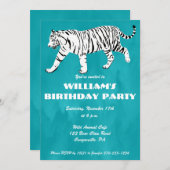 ホワイトタイガーテール、ターコイズブルーの誕生日パーティー 招待状 (正面/裏面)