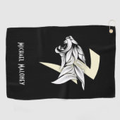 ホワイトタイガーヘッドとサンダーボルト黒背景 ゴルフタオル (横)