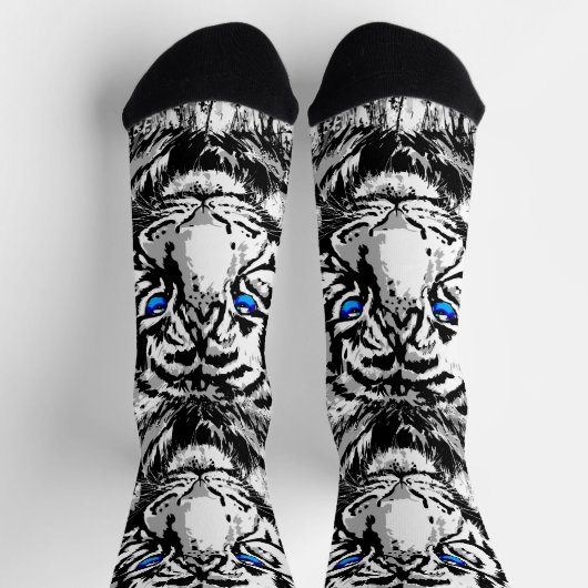ホワイトタイガーヘッドソックス – タイガーソックス青い目 ソックス (上部)