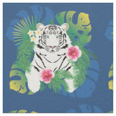 ホワイトタイガーポートレート(熱帯葉付き) ファブリック (クローズアップ)