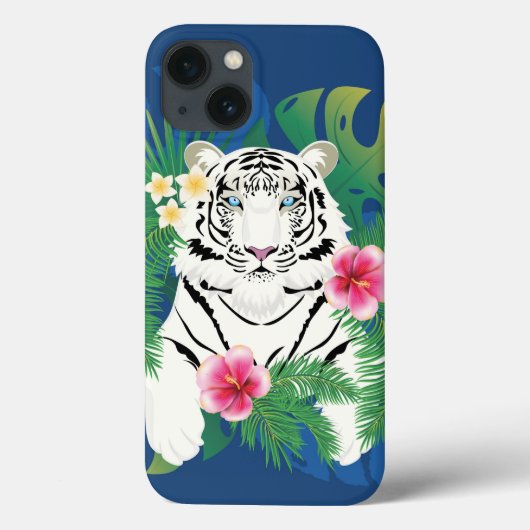 ホワイトタイガーポートレート(熱帯葉付き) Case-Mate iPhoneケース (裏面)