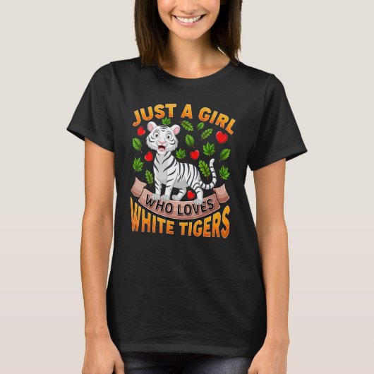 ホワイトタイガー動物 ただの白いトラ好きの女の子 Tシャツ (正面)