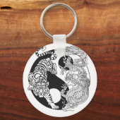 ホワイトタイガー対グリーンドラゴンの陰陽k キーホルダー (正面)