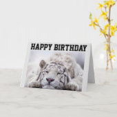 ホワイトタイガー昼寝、ケ食べーキ、誕生日カード カード (黄色い花)