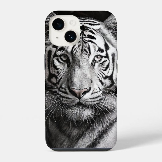 ホワイトタイガー炭筆画 iPhoneケース (裏面)