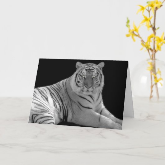 ホワイトタイガー誕生日グリーティングカード カード (黄色い花)