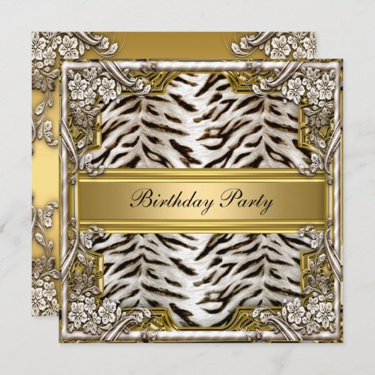 ホワイトタイガー誕生日パーティーへの招待 招待状 (正面/裏面)