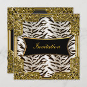 ホワイトタイガー金ゴールドブラックバースデーパーティーの招待 招待状 (正面/裏面)