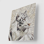 ホワイトタイガー – ステンドグラスMosaic Digital Art スクエア壁時計 (傾斜)