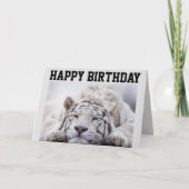 ホワイトタイガー 昼寝、ケーキを食べる、お誕生日カード カード (正面)