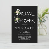 ホワイトタイポグラフィとバラブラックブライダルシャワー 招待状 (スタンド正面)