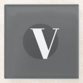 ホワイトタイポグラフィカスタムイニシャルグレー ガラスコースター (正面)