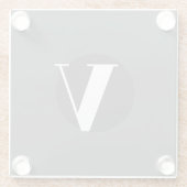 ホワイトタイポグラフィカスタムイニシャルグレー ガラスコースター (裏面)