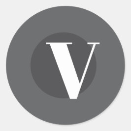 ホワイトタイポグラフィカスタムイニシャルグレー ラウンドシール