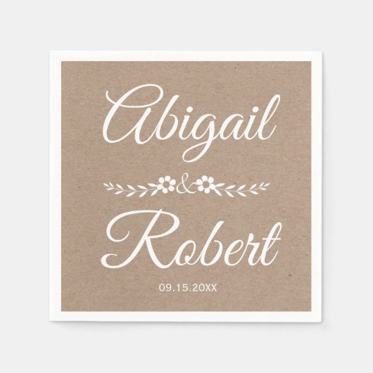 ホワイトタイポグラフィクラフト紙ラスチック結婚ズ スタンダードカクテルナプキン (正面)