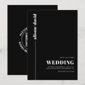 ホワイトタイポグラフィミニマリストQRコード結婚ブラック 招待状 (正面/裏面)