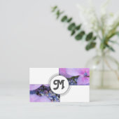 ホワイトタイルのモノグラムエレガントピンク花の花屋 名刺 (スタンド正面)