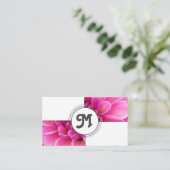 ホワイトタイルのモノグラムエレガントピンク花の花屋 名刺 (スタンド正面)