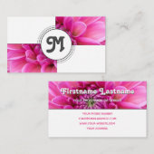 ホワイトタイルのモノグラムエレガントピンク花の花屋 名刺 (正面/裏面)