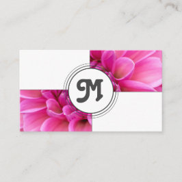 ホワイトタイルのモノグラムエレガントピンク花の花屋 名刺