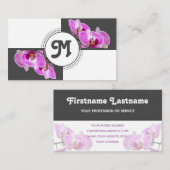ホワイトタイルのモノグラムエレガントピンク花の花屋 名刺 (正面/裏面)