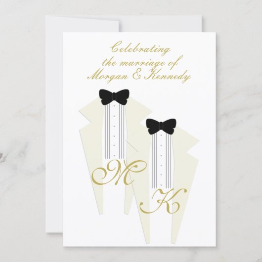 ホワイトタキシドツーグルームズゲイ結婚式招待状 招待状 (正面)