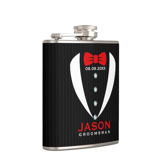 ホワイトタキシードレッドボウタイ&グロムスマン文字 フラスク (右)