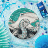 ホワイトタコヴィンテージマップティール（緑がかった色） ペーパープレート (パーティー)