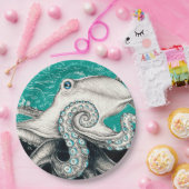 ホワイトタコヴィンテージマップティール（緑がかった色） ペーパープレート (パーティー)