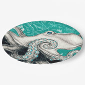 ホワイトタコヴィンテージマップティール（緑がかった色） ペーパープレート (アングル)