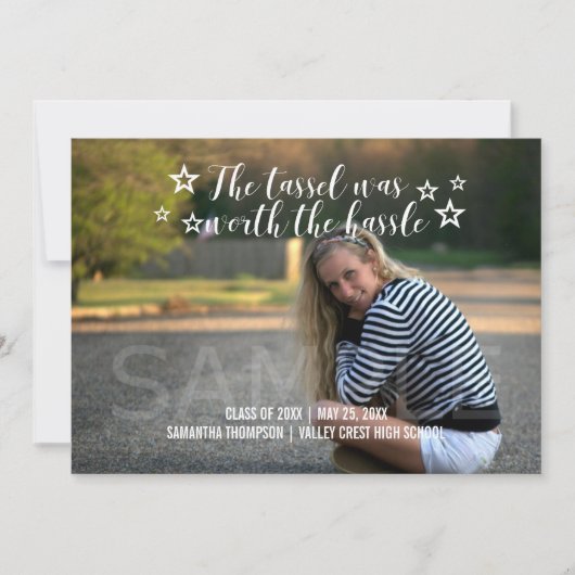 ホワイトタッセルワースHasle写真卒業 案内状 (正面)