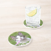 ホワイトタビーキャットとピンクペチュニア コースター (側面)