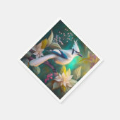 ホワイトタフテッドティール(緑がかった色)ウィングジェイファンタジーバード スタンダードカクテルナプキン (角)