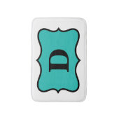 ホワイトターコイズティール(緑がかった色)ブルーモノグラムイニシャルホーム バスマット (正面縦)