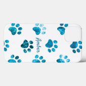 ホワイトターコイズテクスチャー足形パーソナライズデザイン Case-Mate iPhoneケース (裏面 (横))