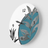 ホワイトターコイズ&グレー芸術的ウォーターカ葉ラー ラージ壁時計 (傾斜)