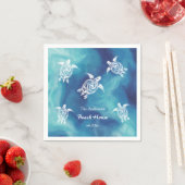 ホワイトタートルズブルー海水彩カスタム文字 スタンダードカクテルナプキン (インサイチュ)